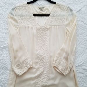Lucky Brand Cream Embroidered Peasant Blouse Med